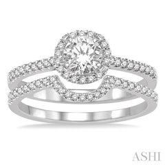 5/8 Ctw Diamond Wedding Set with 1/2 Ctw Round Cut Engagement Ring and 1/6 Ctw Wedding Band in 14K White Gold