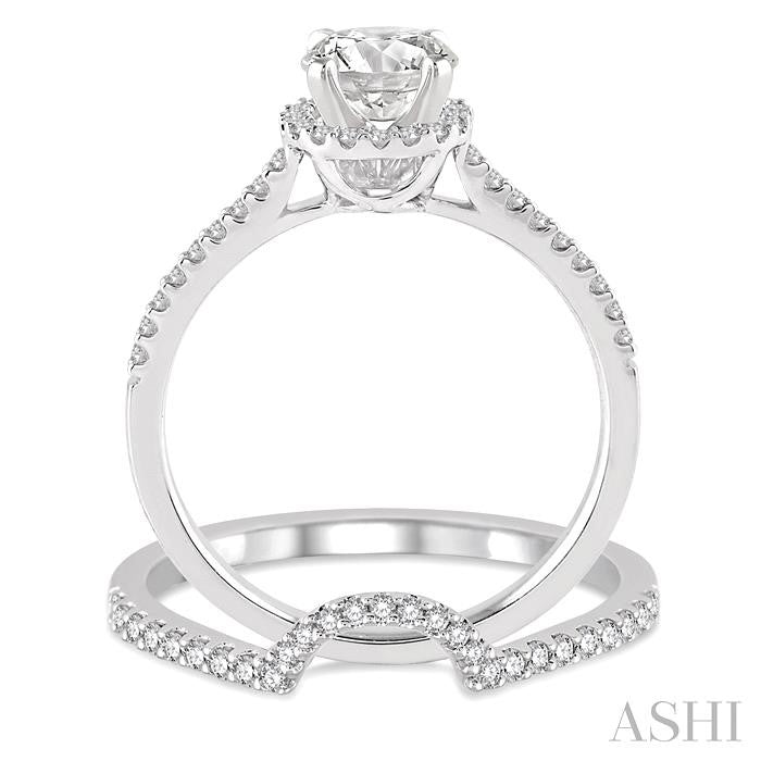 5/8 Ctw Diamond Wedding Set with 1/2 Ctw Round Cut Engagement Ring and 1/6 Ctw Wedding Band in 14K White Gold