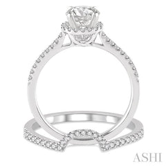 5/8 Ctw Diamond Wedding Set with 1/2 Ctw Round Cut Engagement Ring and 1/6 Ctw Wedding Band in 14K White Gold