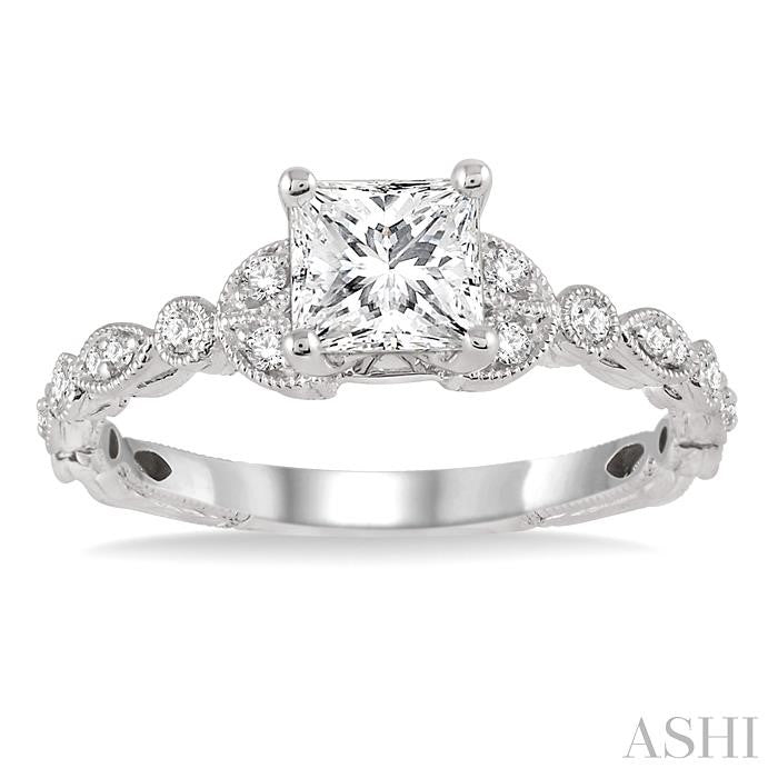 5/8 Ctw Diamond Engagement Ring with 1/2 Ct Princess Cut Center Stone in 14K White Gold