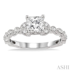 5/8 Ctw Diamond Engagement Ring with 1/2 Ct Princess Cut Center Stone in 14K White Gold