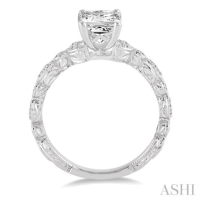 5/8 Ctw Diamond Engagement Ring with 1/2 Ct Princess Cut Center Stone in 14K White Gold