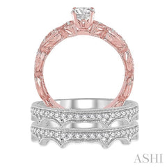 3/4 Ctw Diamond Wedding Set with 3/8 Ctw Round Cut Engagement Ring and Two 1/3 Ctw Wedding Band in 14K Rose and White Gold