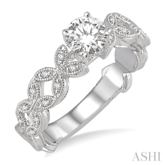 3/8 Ctw Diamond Engagement Ring with 1/3 Ct Round Cut Center Stone in 14K White Gold