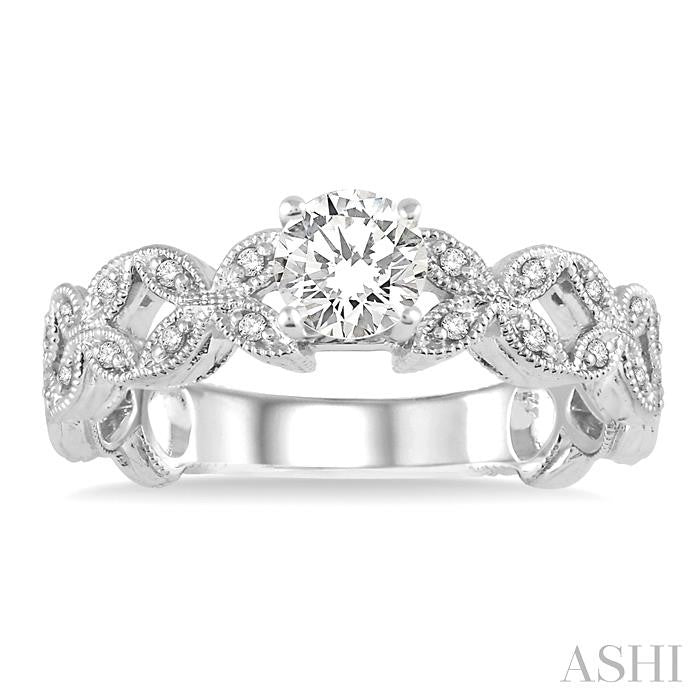 1/10 Ctw Round Cut Diamond Semi-Mount Engagement Ring in 14K White Gold