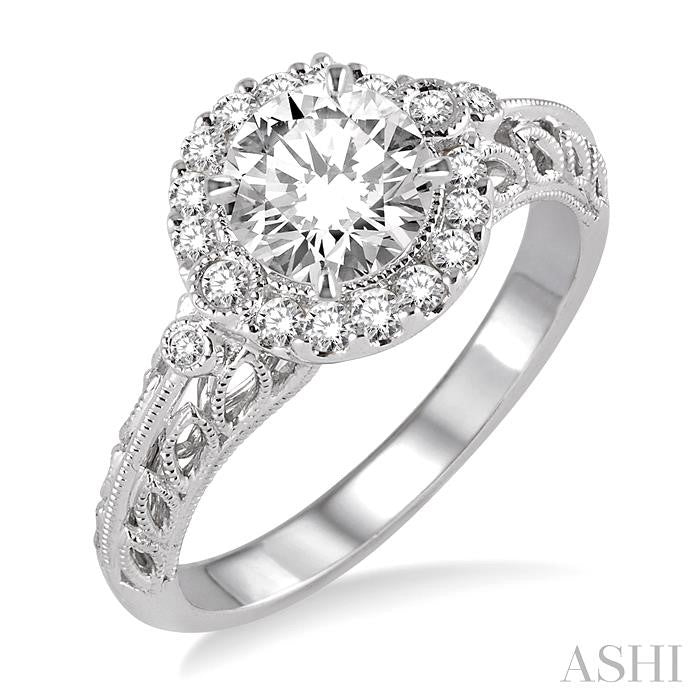 5/8 Ctw Diamond Engagement Ring with 3/8 Ct Round Cut Center Stone in 14K White Gold