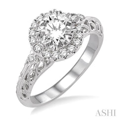 5/8 Ctw Diamond Engagement Ring with 3/8 Ct Round Cut Center Stone in 14K White Gold