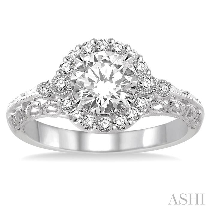 5/8 Ctw Diamond Engagement Ring with 3/8 Ct Round Cut Center Stone in 14K White Gold