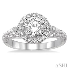 5/8 Ctw Diamond Engagement Ring with 3/8 Ct Round Cut Center Stone in 14K White Gold