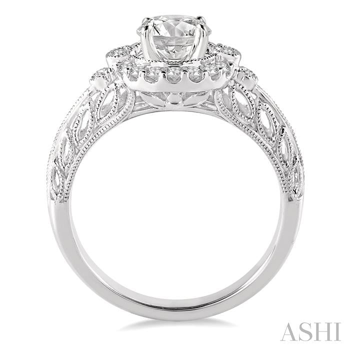 5/8 Ctw Diamond Engagement Ring with 3/8 Ct Round Cut Center Stone in 14K White Gold