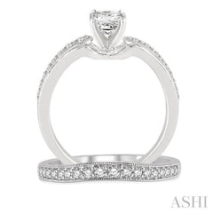 3/4 Ctw Diamond Wedding Set with 5/8 Ctw Princess Cut Engagement Ring and 1/5 Ctw Wedding Band in 14K White Gold
