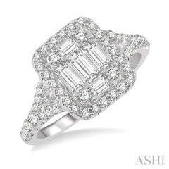 1/2 Ctw Baguette & Round Cut Fusion Diamond Ring in 14K White Gold