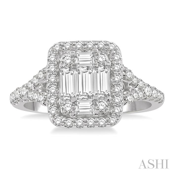 1/2 Ctw Baguette & Round Cut Fusion Diamond Ring in 14K White Gold