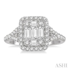 1/2 Ctw Baguette & Round Cut Fusion Diamond Ring in 14K White Gold