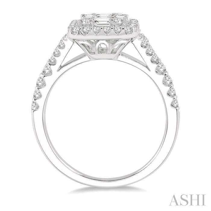 1/2 Ctw Baguette & Round Cut Fusion Diamond Ring in 14K White Gold