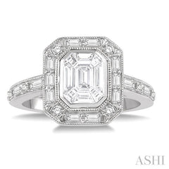 1 Ctw Fusion Emerald Cut, Baguette & Round Cut Diamond Ring in 14K White Gold