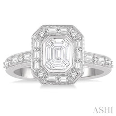 5/8 Ctw Fusion Emerald Cut, Baguette & Round Cut Diamond Ring in 14K White Gold