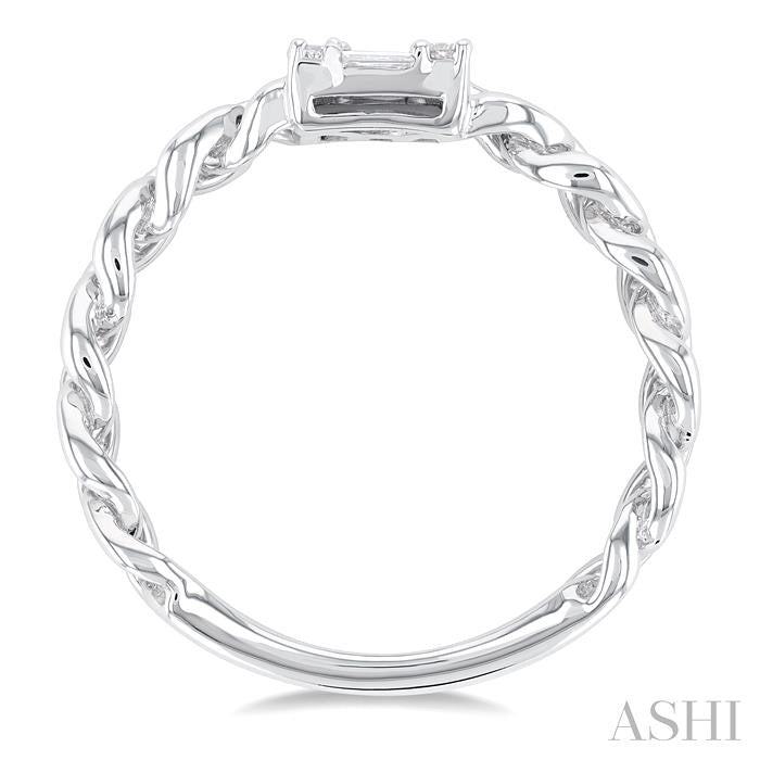1/4 Ctw Fusion Baguette and Round Cut Diamond Curb & Cuban Link Fashion Ring in 14K White Gold