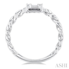 1/4 Ctw Fusion Baguette and Round Cut Diamond Curb & Cuban Link Fashion Ring in 14K White Gold