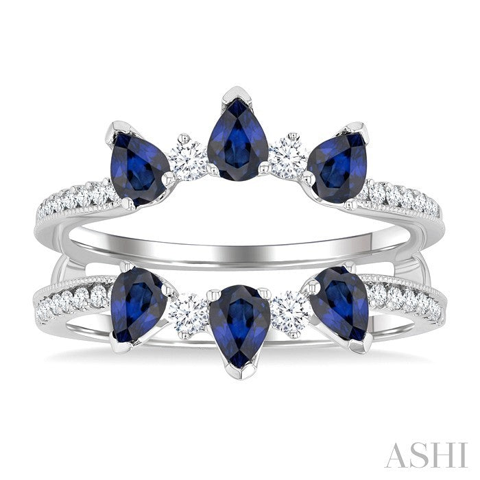 4x3 MM Pear Cut Sapphire and 1/3 Ctw Round Cut Diamond Precious Insert Ring in 14K White Gold