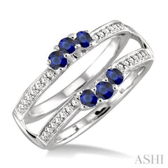 2.5 MM Round Cut Sapphire and 1/6 Ctw Round Cut Diamond Insert Precious Ring in 14K White Gold
