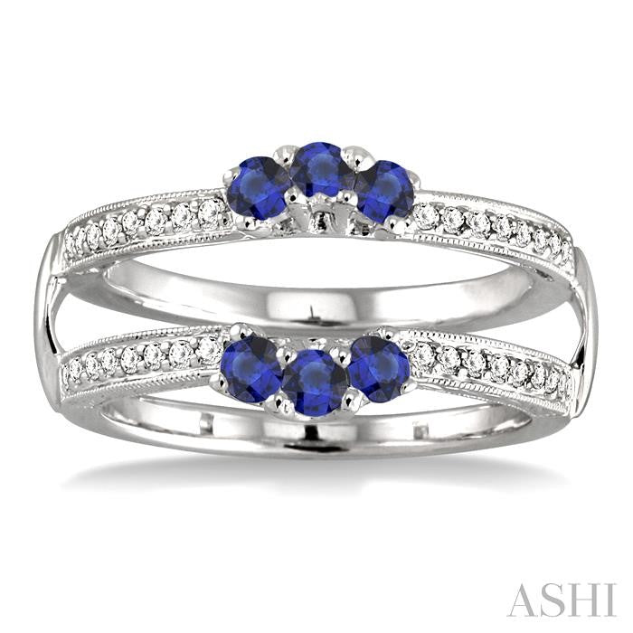 2.5 MM Round Cut Sapphire and 1/6 Ctw Round Cut Diamond Insert Precious Ring in 14K White Gold