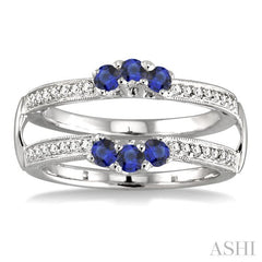 2.5 MM Round Cut Sapphire and 1/6 Ctw Round Cut Diamond Insert Precious Ring in 14K White Gold