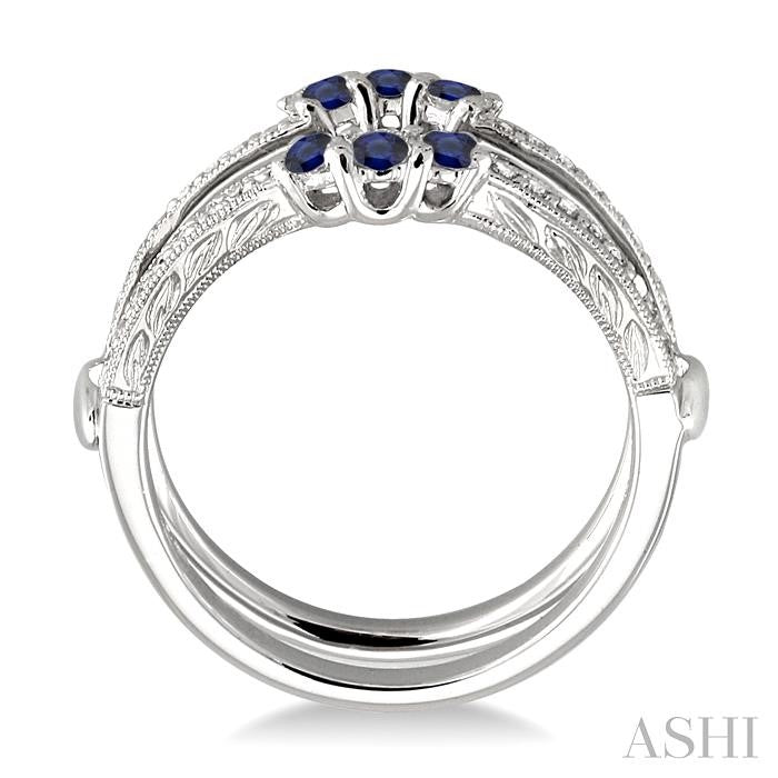 2.5 MM Round Cut Sapphire and 1/6 Ctw Round Cut Diamond Insert Precious Ring in 14K White Gold