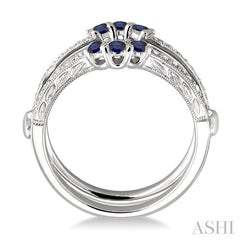2.5 MM Round Cut Sapphire and 1/6 Ctw Round Cut Diamond Insert Precious Ring in 14K White Gold
