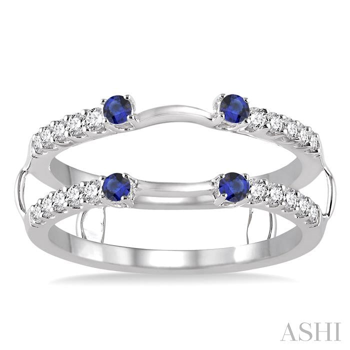 2.1 MM Round Cut Sapphire and 1/3 Ctw Round Cut Diamond Insert Precious Ring in 14K White Gold
