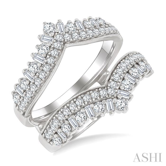 1 Ctw Chevron Baguette and Round Cut Diamond Insert Ring in 14K White Gold