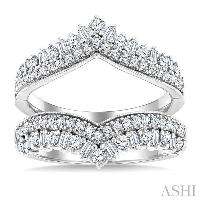 1 Ctw Chevron Baguette and Round Cut Diamond Insert Ring in 14K White Gold