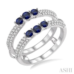 3&2.75 MM Round Cut Sapphire and 1/2 Ctw Round Cut Diamond Insert Precious Ring in 14K White Gold