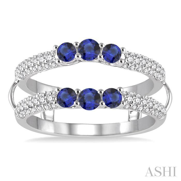 3&2.75 MM Round Cut Sapphire and 1/2 Ctw Round Cut Diamond Insert Precious Ring in 14K White Gold