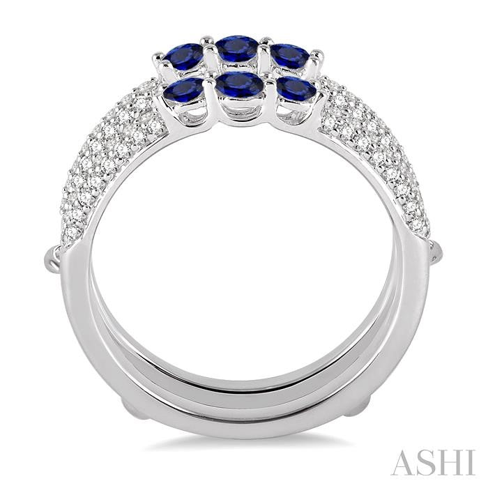3&2.75 MM Round Cut Sapphire and 1/2 Ctw Round Cut Diamond Insert Precious Ring in 14K White Gold