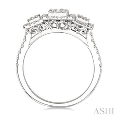 3/4 Ctw Octagonal Shape Tri-Mount Past, Present & Future Fusion Baguette and Round Cut Diamond Engagement Ring in 14K White Gold