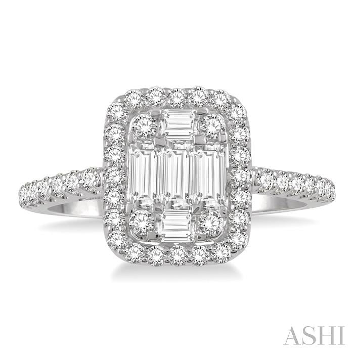 3/4 Ctw Baguette & Round Cut Fusion Diamond Ring in 14K White Gold