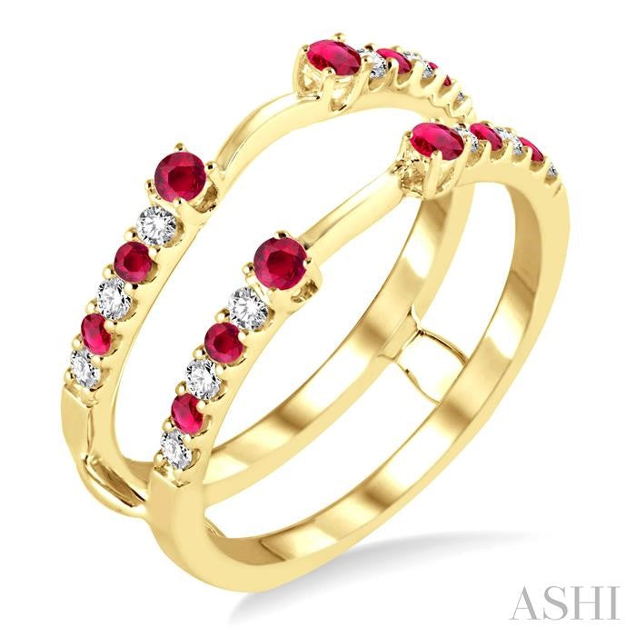 2 MM & 1.5 MM Ruby and 1/5 Ctw Round Cut Diamond Precious Insert Ring in 14K Yellow Gold