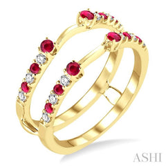 2 MM & 1.5 MM Ruby and 1/5 Ctw Round Cut Diamond Precious Insert Ring in 14K Yellow Gold