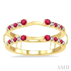 2 MM & 1.5 MM Ruby and 1/5 Ctw Round Cut Diamond Precious Insert Ring in 14K Yellow Gold