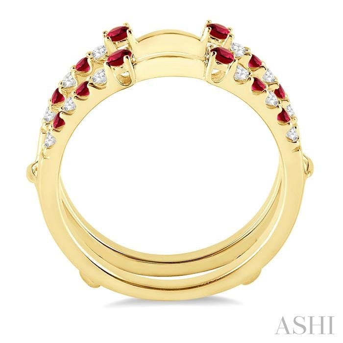 2 MM & 1.5 MM Ruby and 1/5 Ctw Round Cut Diamond Precious Insert Ring in 14K Yellow Gold