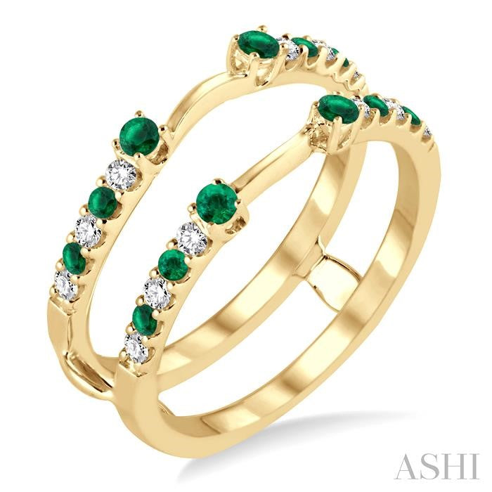2 MM & 1.5 MM Emerald and 1/5 Ctw Round Cut Diamond Precious Insert Ring in 14K Yellow Gold