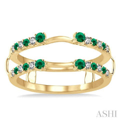 2 MM & 1.5 MM Emerald and 1/5 Ctw Round Cut Diamond Precious Insert Ring in 14K Yellow Gold