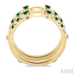 2 MM & 1.5 MM Emerald and 1/5 Ctw Round Cut Diamond Precious Insert Ring in 14K Yellow Gold
