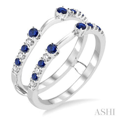 2 MM & 1.5 MM Sapphire and 1/5 Ctw Round Cut Diamond Precious Insert Ring in 14K White Gold