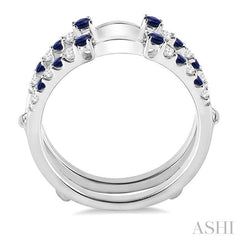 2 MM & 1.5 MM Sapphire and 1/5 Ctw Round Cut Diamond Precious Insert Ring in 14K White Gold