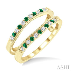 1.45 MM Emerald and 1/6 Ctw Round Cut Diamond Precious Insert Ring in 14K Yellow Gold
