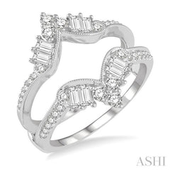 3/4 Ctw Chevron Center Baguette and Round Cut Diamond Insert Ring in 14K White Gold