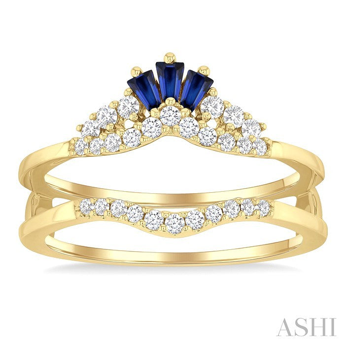 2.55x1.8 MM Baguette Cut Sapphire and 1/4 Ctw Round Cut Diamond Crown Precious Insert Ring in 14K Yellow Gold