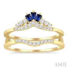 2.55x1.8 MM Baguette Cut Sapphire and 1/4 Ctw Round Cut Diamond Crown Precious Insert Ring in 14K Yellow Gold